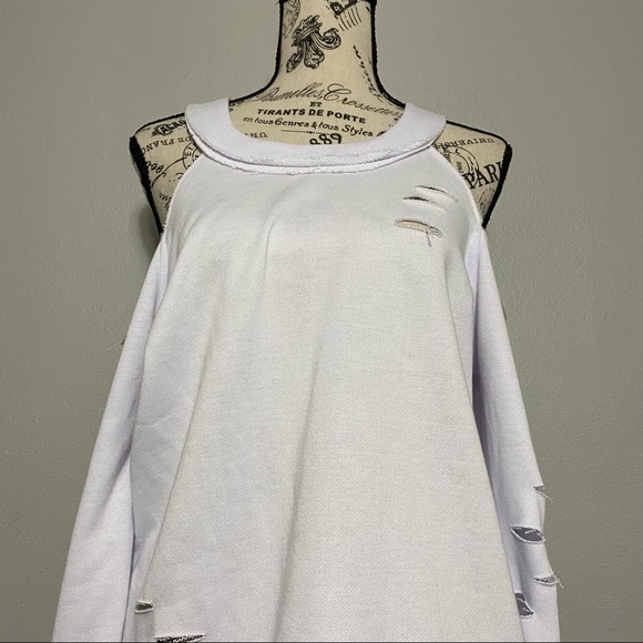 Cezele Collection Womens Cold Shoulder Long Sleeve Distressed Sweatshirt - Picture 5 of 6